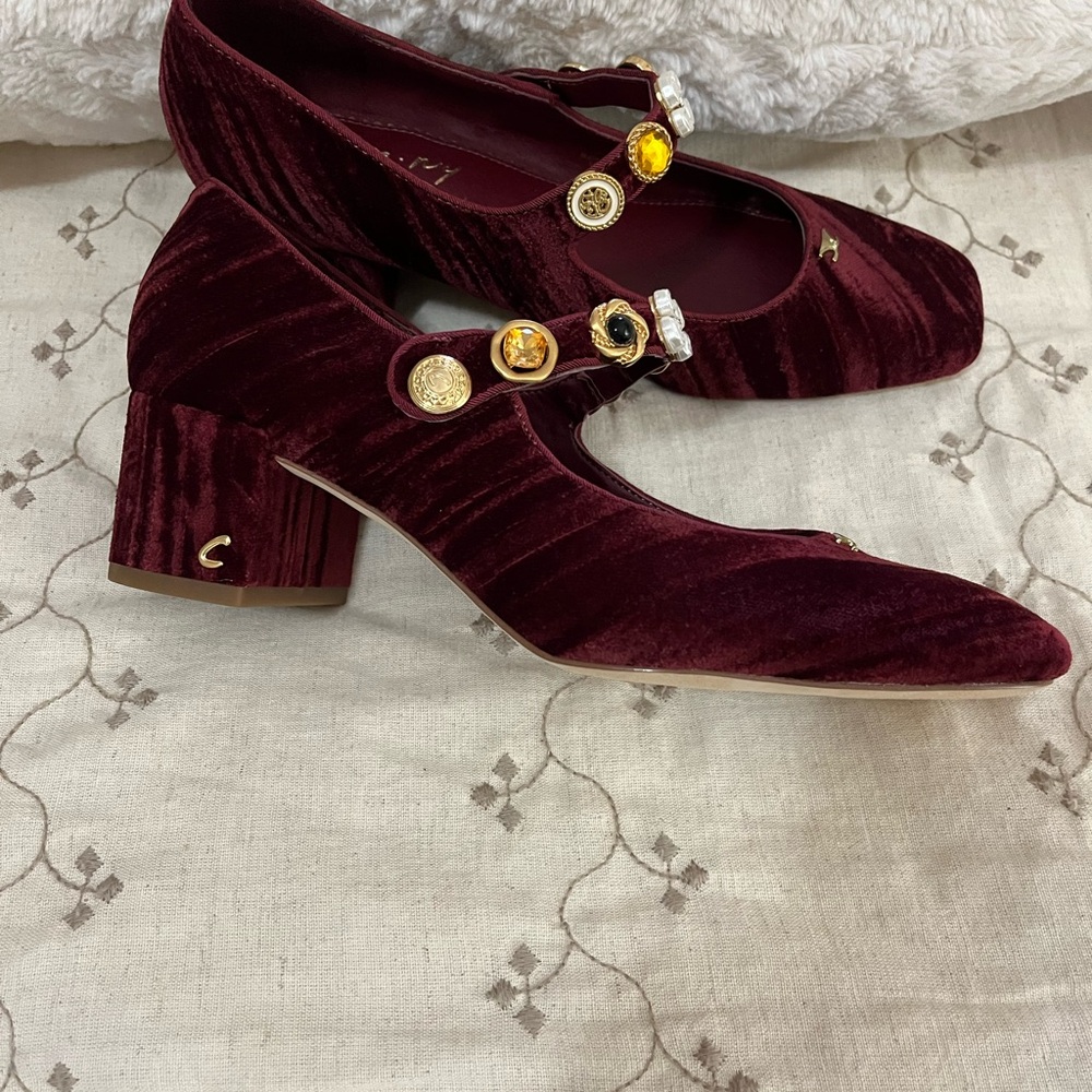 Circus by Sam Edelman Elaine block heel Mary Jane in burgundy. - Picture 3 of 5